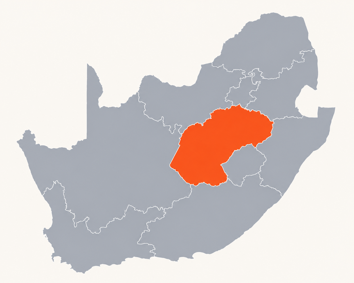 Map of South Africa with Free State highlighted in orange