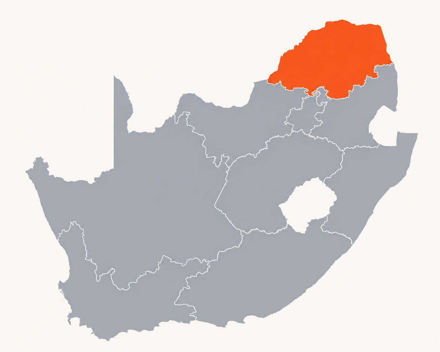 Map of South Africa with Limpopo highlighted in orange