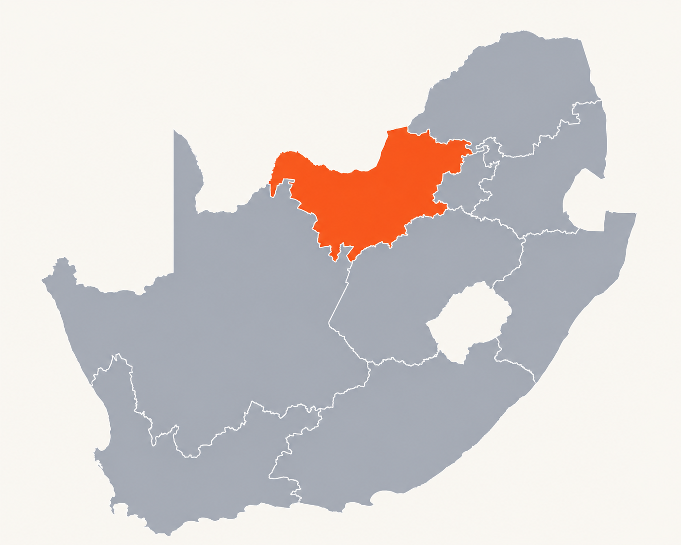 Map of South Africa with North West highlighted in orange