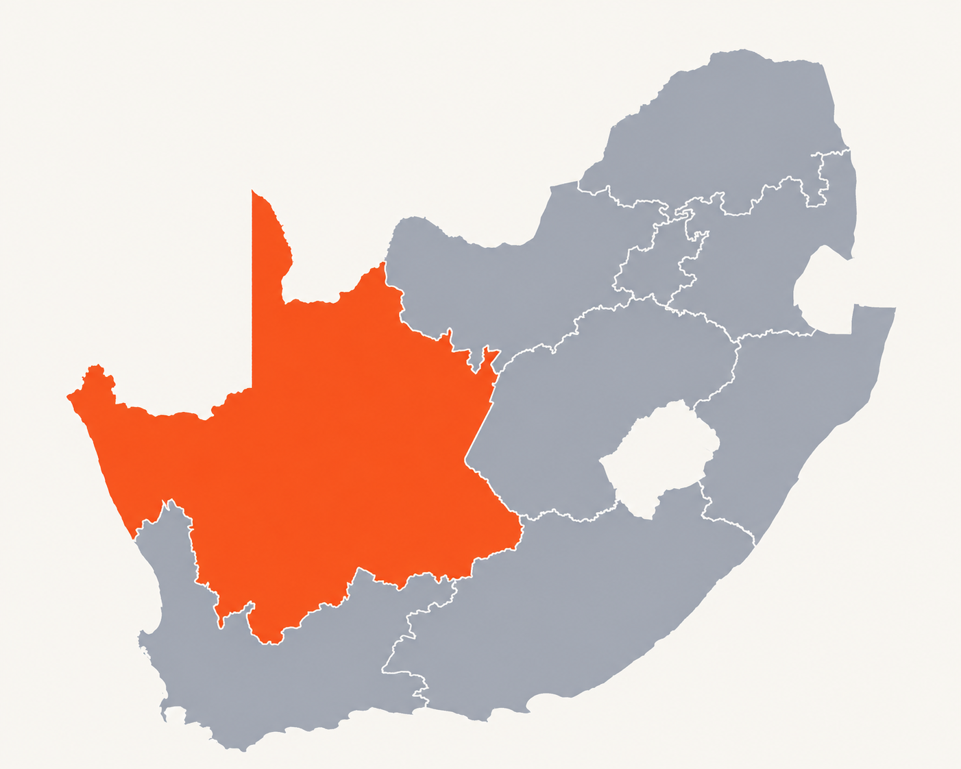 Map of South Africa with Northern Cape highlighted in orange